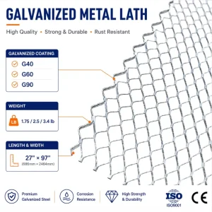 1.75/2.5/3.4lb 27”x97” Galvanized Expanded Metal Lath Sheet for Plastering