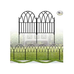 10-Pack Rustproof Wrought Iron Wire Garden Fence Border with PVC Wood Panels for Outdoor Yard