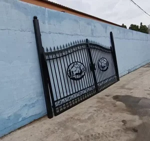 14ft Outdoor Iron Entrance Gate Decorative Metal Security Gate for Garden Villa Driveway Galvanized