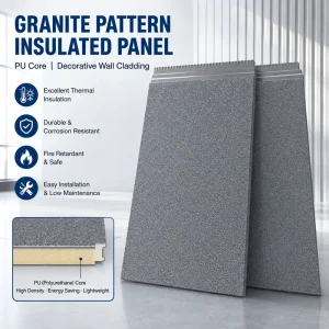16MM Fire Resistant Metal Carved Wall Panel PU Core Granite Texture Outdoor Building Cladding