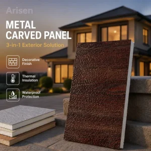 16mm Galvanized Embossed Exterior Metal PU Sandwich Panel Wood Grain Polyurethane Foam Interlayer Modern Villa Wall Prefab House
