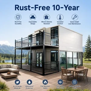 2 Storey Modular Dwelling with External Metal Stairs and Balcony for Modern Staff Housing Apartment