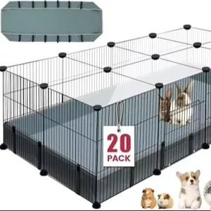 20-Panel Metal Pet Playpen for Small Animals, DIY Indoor Outdoor Exercise Fence with Waterproof Liner