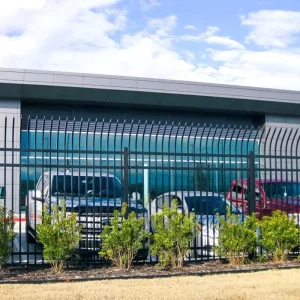 3-Rail Powder-Coated Metal Commercial Security Fence Panel, Anti-Climb, Rodent-Proof