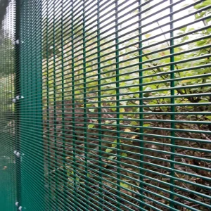 358 Anti-Climb Security Fence Panel, PVC-Coated Galvanized Wire Mesh with Clear View and Barbed Wire