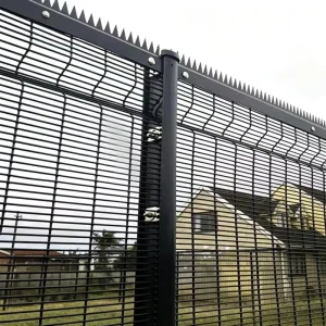 358 Anti Climb Security Fence With Barbed Wire Clear Vision Transparent Mesh Easy Assembly Industrial Perimeter Fence