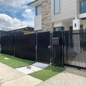 3D Aluminum Vertical Blade Fence 6 Feet Powder-Coated Black and Grey