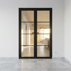 4 Lite French Metal Glass Door Steel Black Frame Door Include Hinges & Handle