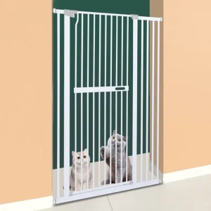 59″ Extra-Tall White Metal Pet Gate, Wide Pressure-Mounted Doorway Gate