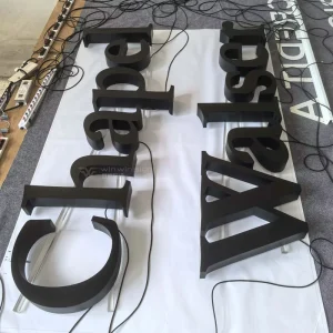 75mm Thick Spray Painted Matte Black Stainless Steel Trimmed LED Halo Lit Indoor Letters Custom Signboard Factory Direct