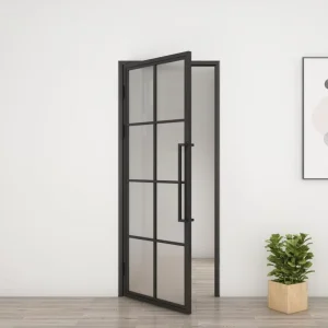8 Lites Black Steel Wrought Iron Framed Glass Door Fiberglass Screen Finished Surface Hinged Handle French Interior Decoration