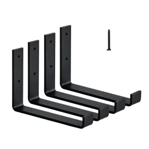 9.25″ Industrial Rustic Black J Bracket Heavy Duty Metal with Lip for DIY Open Shelving