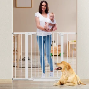 Adjustable Steel and Plastic Retractable Baby Safety Gate White Black Wooden for Toilet Pet Playground Use