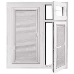 Aluminum Alloy Glass Casement Window Vertical Opening Louver Curtain Built In Stainless Steel Screen Double Graphic Design