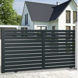 Aluminum Driveway Entry Gates Kits Modern Sliding Gate Horizontal Slat Security Fence 6 Feet Powder Coated