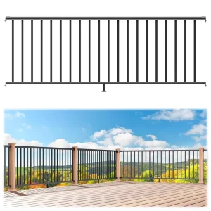 Aluminum Stainless Steel Porch Deck Stair Railing Kit Posts Black Textured Powder Coat Finish Industrial UV Protected Garden