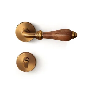 Antique Brass Walnut Wood Door Handle Interior Door Lock Vintage Lever Handle for Bedroom Villa Privacy Mechanical Lockset