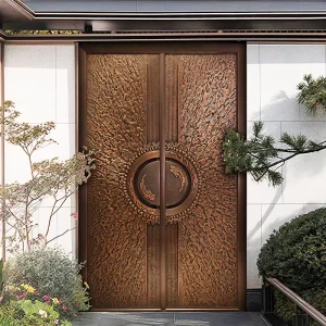 Antique Style Copper Entry Door for Residential Villa Front Door High Security Metal Swing Door