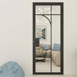 Arch Designed Steel Framed Glass Door with Lock Handle Knob for Interior Use Round Shape