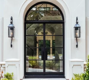 Arched Glass Double Door Metal Frame Tempered Glass Interior French Doors