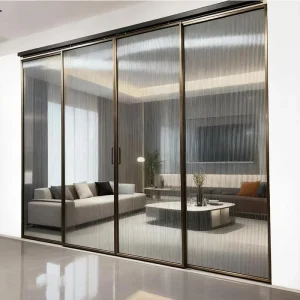 Australian Style Telescopic Sliding Glass Door 4 Panels Home Room Partition Door Tempered 8mm Glass Aluminum Black Sliding Door