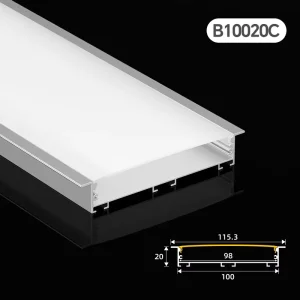 B10020C Recessed LED Aluminum Alloy Square Anodized Profile Housing Flush Mount Linear Light Extrusion Channel Diffuser