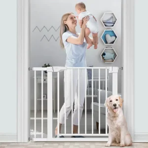Baby Safety Gate for Stairs High-Strength Steel Adjustable Pressure-Mounted Gate for Kids and Pets