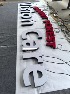 Bespoke Luminous Logo Sign Red & White Acrylic Face Light Letters for Boutique Storefronts & Brand Walls