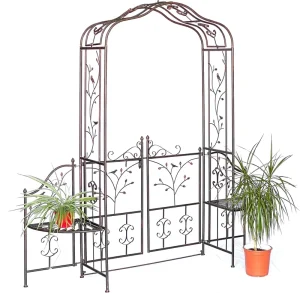 Bird Shape Metal Garden Rose Arch with Door and Boxes Eco-Friendly for Climbing Plants