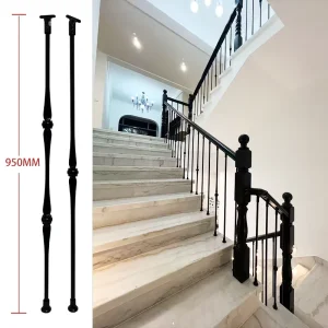 Black 14mm Metal Stair Balusters Wrought Iron Solid Railings for Indoor Wood & Iron Stair Railing Systems
