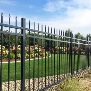 Black 3 Rail Spear Top Galvanized Steel Picket Fence Panels Ornamental Security Barrier for Villa Garden