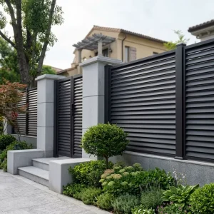 Black Aluminum Alloy Slat Privacy Fence, Horizontal Louver, 6 Feet