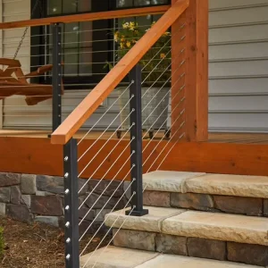Black Cable Railing Post Outdoor Stainless Steel Deck Balustrade