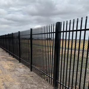 Black Galvanized Steel Yard Fence 2.4m Rot Proof Industrial Security Panels Commercial Outdoor Boundary Gate Post