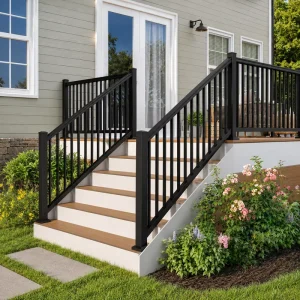 Black Metal Deck Railing System With Stair Rail For Patio Porch Veranda Balcony Safety Fence Replacement Kit Set