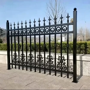 Black Powder Coated Galvanized Steel Decorative Picket Fence Anti-Rust Guardrail