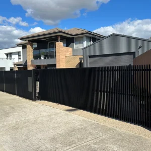 Black Powder-Coated Steel and Aluminum Vertical Blade Privacy Fence Panels