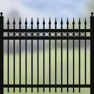Black Powder-Coated Zinc-Steel Garden Picket Fence Panels, Anti-Rust, Home Security