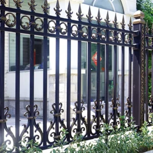 Black Spear Point Top Security Backyard Decorative Ornamental Metal Aluminum Fence Coated Wrought Iron Fence with Steel Frame