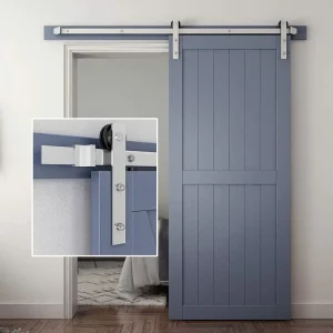 Brushed Silver Heavy Duty Single Barn Door Hardware Kit Silent Smooth Sliding Track with Full Mount Accessories