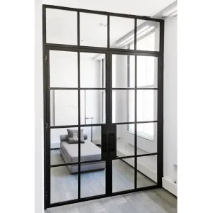 Building Interior Room French Entry Door European Profile Rustic Design Imported Steel Profile Frame Grille Double Living Room