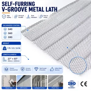 Building Materials Galvanized Metal Lath Self-Furring V-Groove Stucco Lath for House Construction