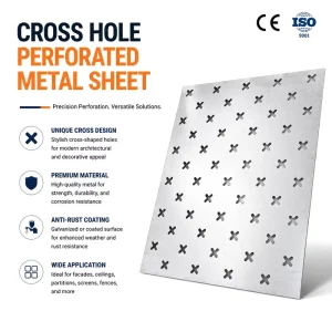 Carbon Steel Stainless Steel Aluminum Cross Hole Perforated Steel Sheet 0.8mm-8mm Thickness Punching Panel for Ceiling Facade