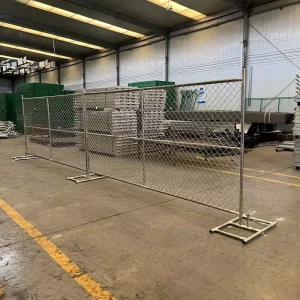 Chain Link Temporary Fence Panel, Galvanized Steel, Mobile Jobsite Security Barrier