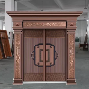 Chinese Double Steel Entry Door Hand Painted Landscape Art All Weather Seal