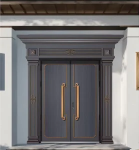 Chinese-style retro design metal fireproof door heavy duty metal door residential metal doors