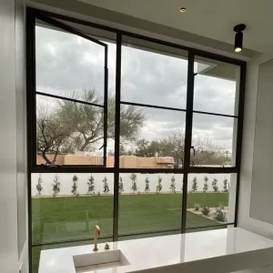 Commercial Iron Casement Doors Windows Tempered Glass Glazed Iron Balcony Steel Window Grill Design Steel Horizontal
