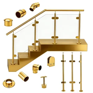 Condibe Modern Stainless Steel 304 316 Gold Color Villa Outdoor Tempered Glass Railing Design for Balcony Stair