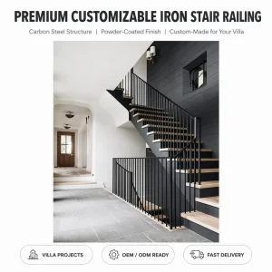 Contemporary Floating Staircase Solid Oak Wood Steps Wrought Iron Rod Bar Balustrade Cantilever Stairs for Indoor Villa Custom