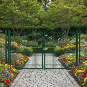 Corrosion-Resistant 3D Metal Wire Mesh Fence with Double Driveway Gates